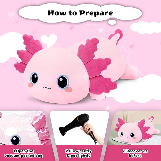 Finebee Weighted Axolotl Stuffed Animals, Cute Weighted Axolotl Plush, Soft Comfort Stuffed Weighted Plush Pillow Gifts for Kids Adult (9.8" 0.8Lbs)