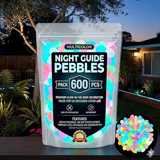 (Multi,600PC) Glow in The Dark Pebbles, Rainbow Glow in the Dark Rocks Outdoor Pathways, Garden, Walkway, Aquarium and Yard Decor, Waterproof Night Guide Rocks for DIY Landscape Lighting