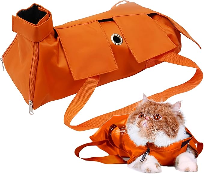 Cat’s Restraint Bag for Claw Care Nail Trimming Anti-Scratching Grooming Bag for Cats Medical Examination(Orange-s)