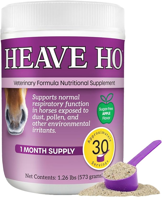 HEAVE HO Equine Respiratory Support Supplement for Horses, Supports Normal Lung & Immune Function, Sugar Free Apple Flavor, 30 Servings
