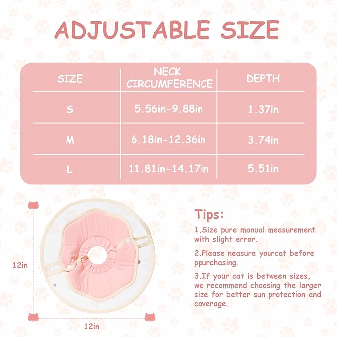 Soft Adjustable Cat Recovery Collar, Lightweight Waterproof Elizabethan Cone for Cats – Comfortable Protective Collar to Prevent Licking After Surgery, Grooming & Skin Care (Pink, L)