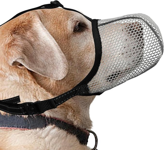 Dog Muzzle, Breathable Soft for Large Dogs to Anti & Prevent Barking Biting Chewing, Reflective & Adjustable Basket Muzzle with Air Mesh for Doberman Grey XL