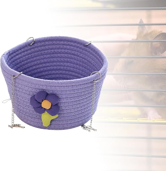 Small Pet Hammock Cage Accessory Multipurpose Rest House with Sturdy Chains Rat Sleeping Nest Hanging Rat Bed Basket for Yard, Purple