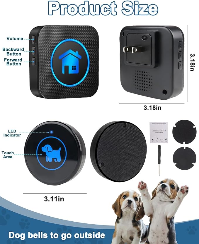 Dog Door Bell 2026 Enhanced Touch, Wireless Doggie Doorbell for Potty Training to Go Outside, IP65 Waterproof, 1000ft Range, 55 Melodies, 5 Modes & Adjustable Volume, 3 Buttons