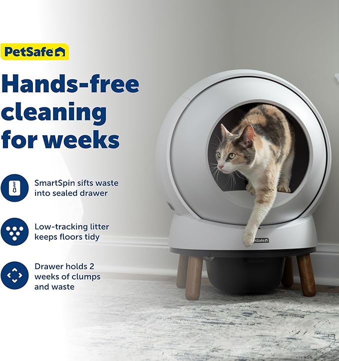 PetSafe ScoopFree SmartSpin Self-Cleaning Litter Box Bundle Advanced Odor Control App Controlled Up to 2 Weeks of Hands-Free Cleaning Includes Litter Mat, 50 Waste Bin Liners, 4 Deodorizers