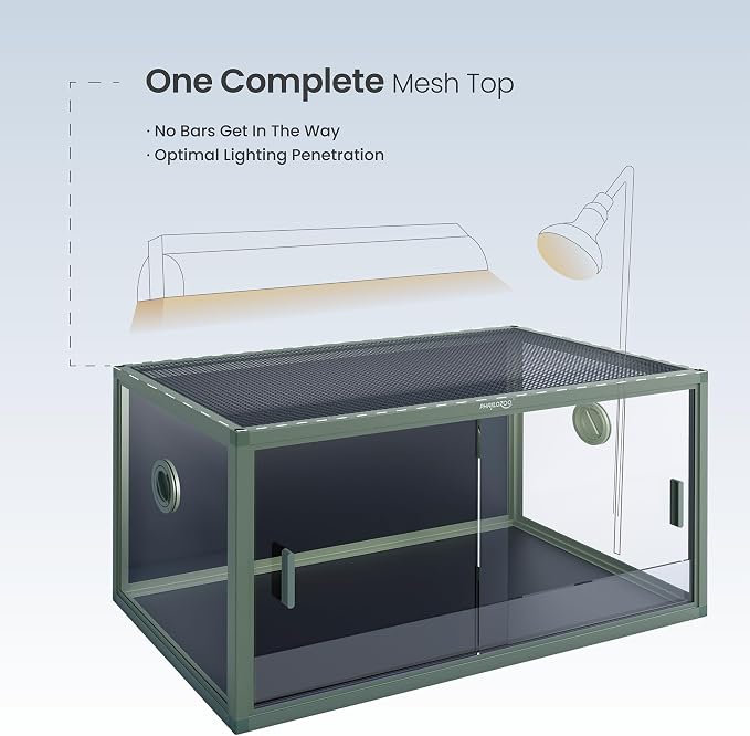 Phailozoo 50 Gallon Reptile Enclosure, Colorful Aluminum Frames Reptile Tank Assemble Within 6 Steps, Rust Proof Mesh Top for Air Circulation & Light Penetration, Dual Grommets for Multiple Wire Use
