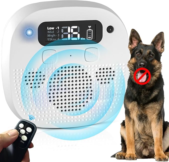 Anti Barking Device for Dogs, Dog Bark Deterrent Devices, Rechargeable Bark Box & Dog Barking Silencer with Remote Control 4 Modes, 50FT Ultrasonic Bark Control for Indoor & Outdoor Use, White
