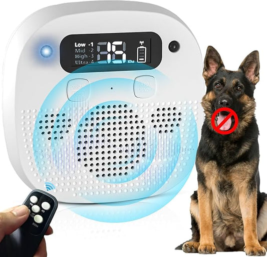 Anti Barking Device for Dogs, Dog Bark Deterrent Devices, Rechargeable Bark Box & Dog Barking Silencer with Remote Control 4 Modes, 50FT Ultrasonic Bark Control for Indoor & Outdoor Use, White