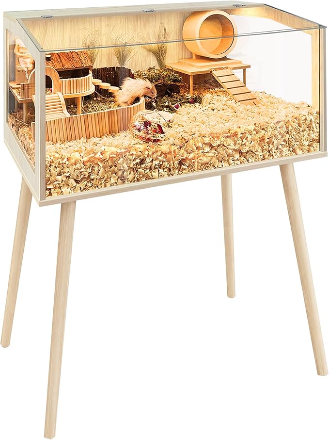 PROLEE Hamster Cage with Legs, Guinea Pig Cages Chew Proof, Hamster House, Hamster Cages and Habitats with Lockable Design, Small Animal Cage, 32" L x 16" W x 40" H