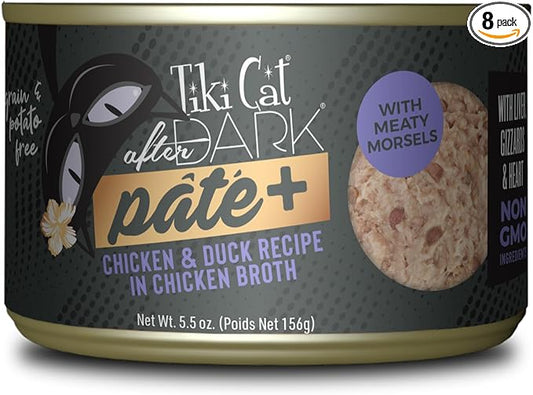 Tiki Cat After Dark Pate+ Wet Cat Food, Chicken & Duck, 5.5 oz. Cans (Pack of 8)