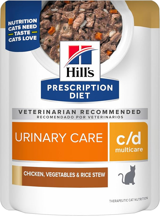 Hill's Prescription Diet c/d Multicare Wet Cat Food, Chicken, Vegetables & Rice Stew, 2.8 oz. Pouches, 24-Pack