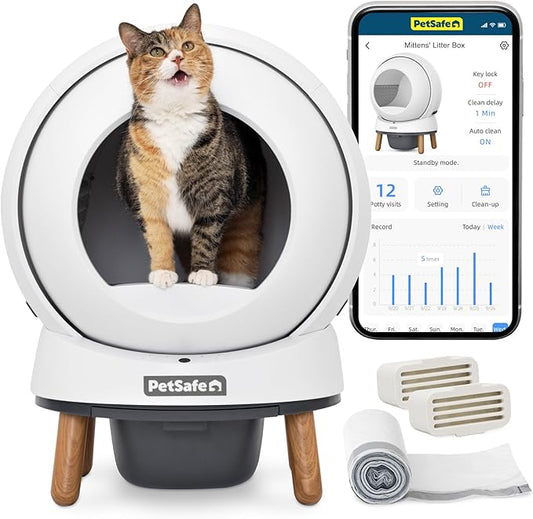 PetSafe ScoopFree SmartSpin Self-Cleaning Cat Litter Box Advanced Odor Control, App Controlled with Health Monitoring, Works with Any Litter, Up to 2 Weeks of Hands-Free Cleaning