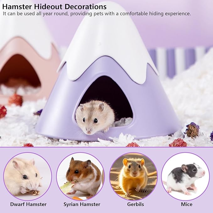 Hamster Hideout, Snowy Mountain Shape Hamster Hide House,Cute Small Animal Habitat Hideaway Hut for Syrian Hamsters, Mice, Gerbils, Rats (Purple)