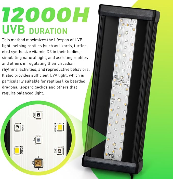 HNRLOY Reptile UVB LED Light Full Spectrum,18W UVA/UVB LED Reptile Light for Bearded Dragons,Chameleons, Turtles,Lizards,Geckos,Snakes, Adjustable Timer, Dimmable Reptile Lamp with 3 Lighting Modes