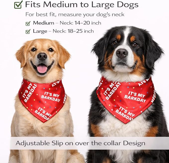 Luxury Satin Dog Bandana – Slip-On Collar Style, Premium Pet Scarf for Medium, Large & XL Dogs – Special Occasion Accessory (Collar Not Included) (Medium - Extra Large, Barkday Luxe - Satin)