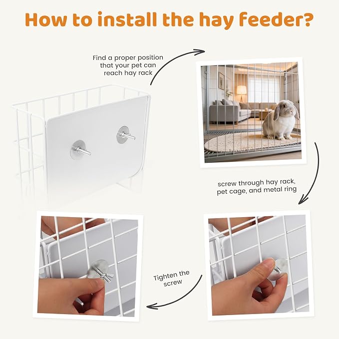 3 in 1 Rabbit Litter Box with Hay Feeder, Bunny Litter Box with Metal Hay Feeder and Hanging Water Bowl for Bunny, Guinea Pigs, Chinchillas and Other Small Animals