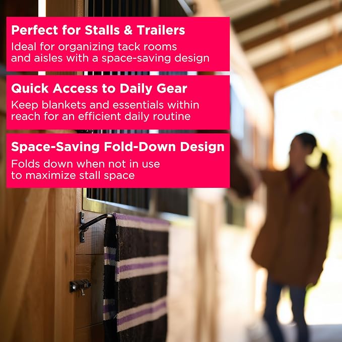 Scenic Road Horse Blankets Bar Fold Down for Storage – 36-Inch Fold Down Wall Mounted Blanket Rack & Holder for Wall Organizer, Stall, Trailer & Tack Room, Horse Accessories, Wall Hook, (Model SR36)