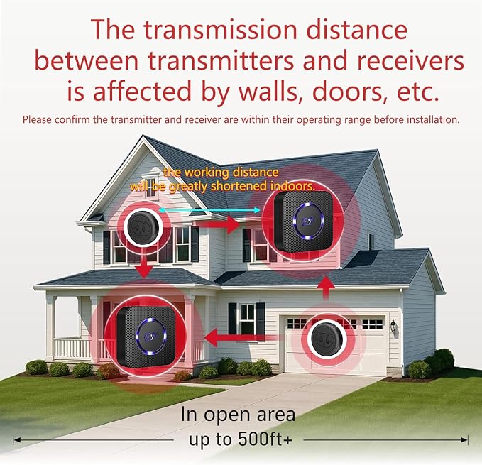 Dog Door Bell, Wireless Doggie Doorbells for Potty Training, Door Bell for Dogs to Go Outside, Dog Bells (Black, 1 Receiver + 1 Transmitter)