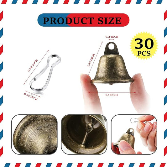 Gejoy 30 Pieces Craft Small Brass Bells for Crafts Mini Vintage Bells with Spring Hooks Tiny for Hanging Wind Chimes Making Dog Training Doorbell Wedding Decor, 1.65 x 1.5 Inch (Bronze)