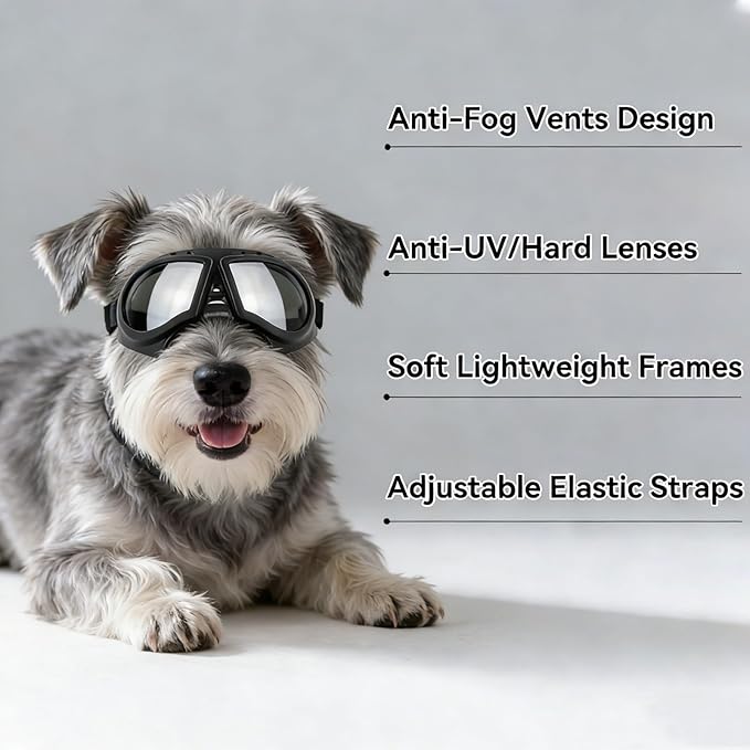 Namsan Dog Goggles Small Breed, Wide Snout & Soft Frame, Tactical Driving Sunglasses for Dogs Small to Medium Breed, Anti-UV Dog Eye Protection, Windproof Dustproof, Adjustable, Silver Lens