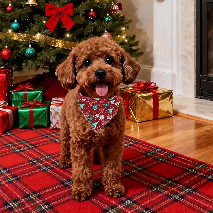 lionet paws Christmas Dog Bandana,Christmas Tree Fabric Dogs Kerchief for Small Medium Dogs,Dog Cotton Red Triangle Bibs Scarf for Girl Boy