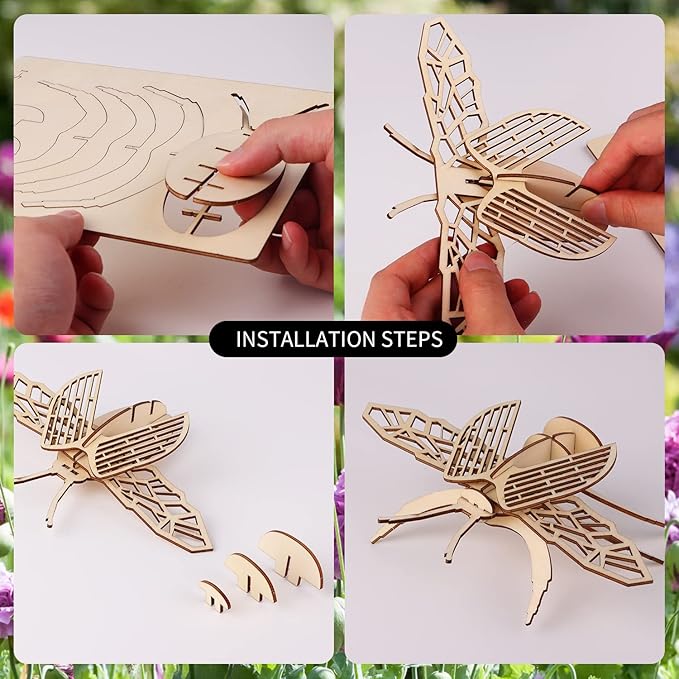 calary 3D Wooden Puzzle Simulation Animal Dinosaur Assembly DIY Model Toy for Kids and Adults,Set of 6