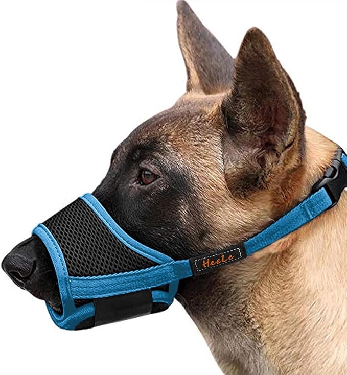 HEELE Dog Muzzle,Soft Nylon Muzzle Anti Biting Barking Chewing,Air Mesh Breathable Drinkable Adjustable Loop Pets Muzzle for Small Medium Large Dogs (Sky Blue, XL)