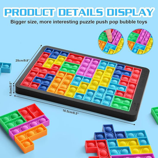 Ainiv Pop Puzzle Popper Fidget Game, Push Pop Brain Teasers Toy, Silicone Jigsaw Building Blocks Game Board, Educational Learning Puzzle and Intelligence Toys for Anxiety & Stress Relief