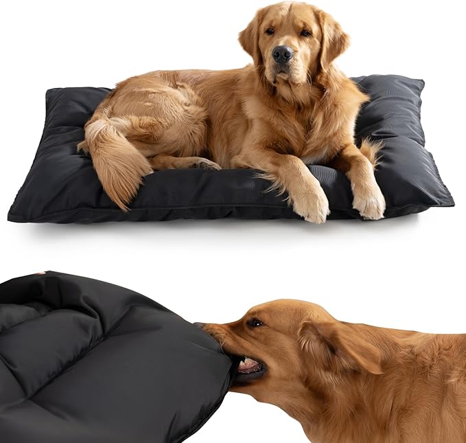 Chew Proof Indestructible Dog Bed - Durable Dog Bed for Aggressive Chewers, Machine Washable & Waterproof Indoor Outdoor Crate Pad, Tough Kennel Pad for Large Dogs (Large (28"x41"))