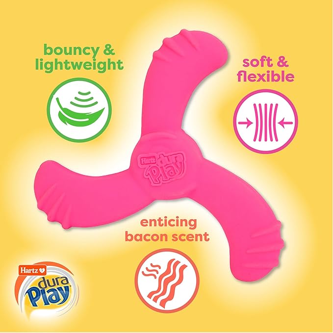 Hartz DuraPlay Bacon Scented Dog Toys, Medium/Large (Colors May Vary) All Breed Sizes (Pack of 3)