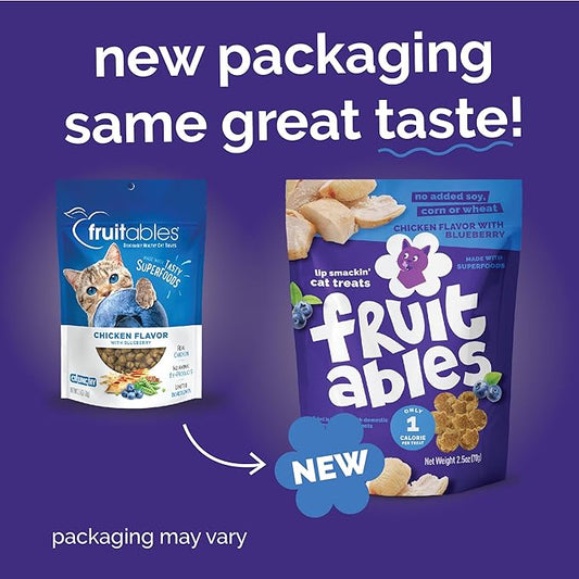 Fruitables Cat Treats, Healthy Treats for Cats, Low Calorie and Packed with Protein, Crunchy Biscuits, No Wheat, Corn or Soy, Made with Real Chicken and Blueberry, 30oz
