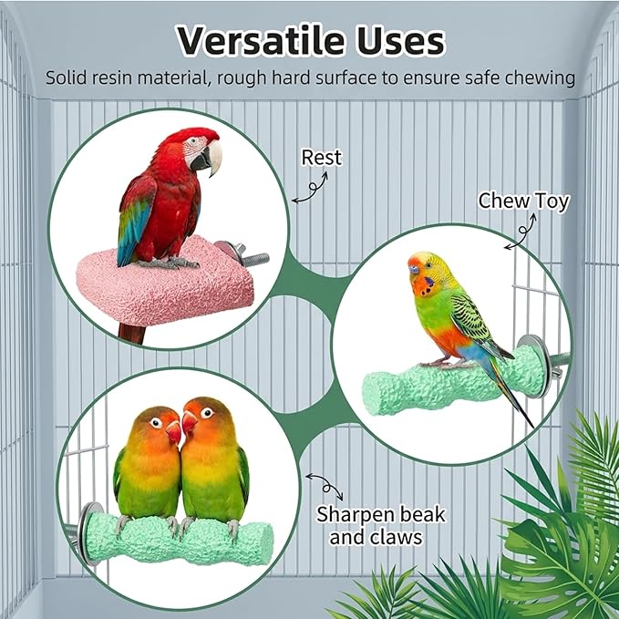 4-Piece Bird Perch Set for Parakeet Cages, Bird Beak Grinding Stone, Natural Volcanic Rock Bir-d Cage Accessories, Durable Bi-rd Perch Toys for Small Birds