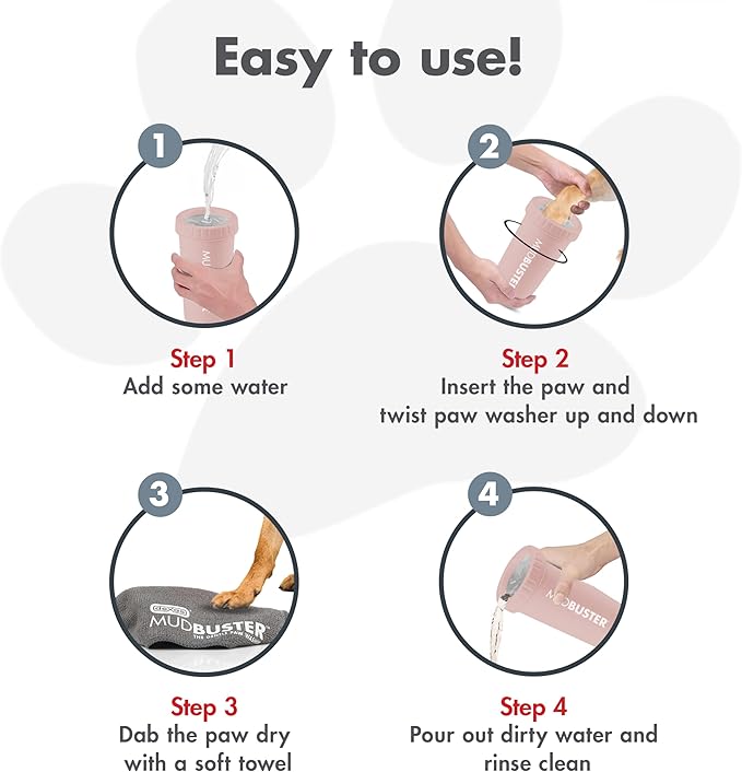 Dexas MudBuster Large Dog Paw Cleaner in Blush - Fits 2.5"-3.5" Wide Paws, Portable Paw Washer for Muddy Paws, Dog Paw Cleaning Cup with Gentle Silicone Bristles, Quick Clean Pet Paw Washer