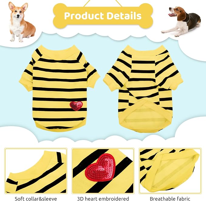 Pet Dog Striped T-Shirt Dogs Cats Cotton Vest Spring Summer Pet Apparel Tee Shirt Suitable for Small and Medium Large Pets French Bulldog Bichon
