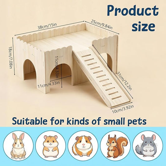1 Set Large Guinea Pig Hideout, Detachable Wooden Guinea Pig Castle with Stairs, Easy Assembly Guinea Pig House for Small Animals Perfect Guinea Pig Cage Accessories Small Animals