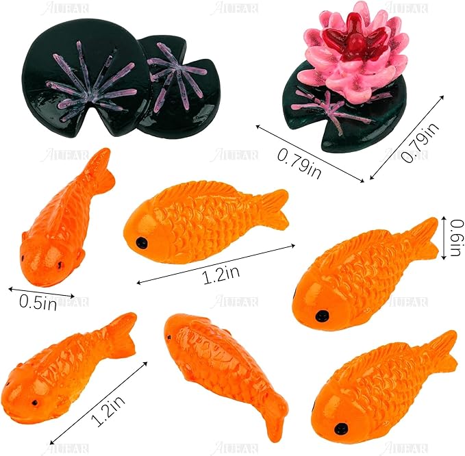 AUEAR, 8 Pack Mini Red Fish Lotus Ornaments Animal Garden Micro Landscape Decor