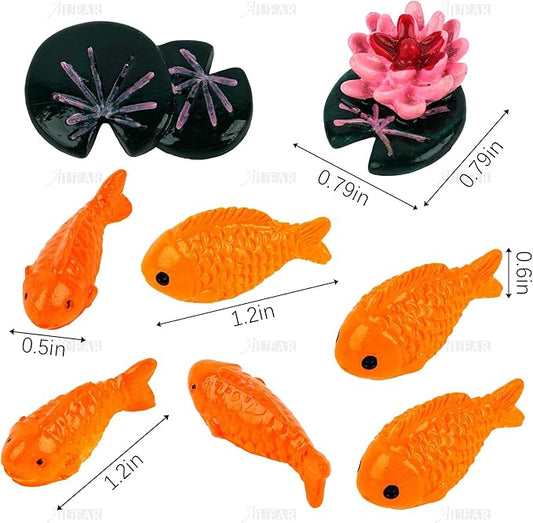AUEAR, 8 Pack Mini Red Fish Lotus Ornaments Animal Garden Micro Landscape Decor