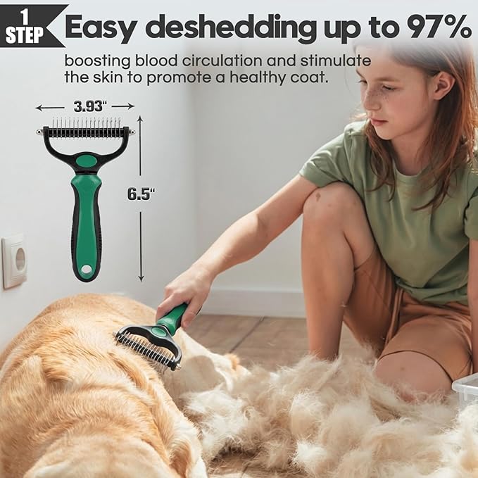 Bonteck Dog Slicker Brush for Dogs Grooming Kit 5PCS | Large Dog Brush for Goldendoodles Poodles Doodles | Long Pin Haired Brush | Poodle Brushes and Comb (Green)