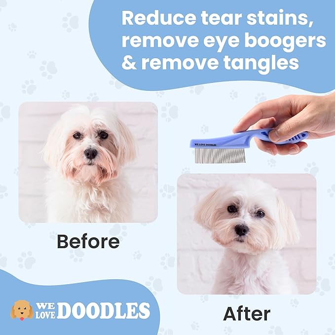 Dog Face Comb, Flea Comb for Dogs, Fine Tooth Tearstain Remover Metal Comb, Removes Crust and Mucus, Face Brush for Poodles & Other Breeds, Grooming Brush for Pets, Large [We Love Doodles]