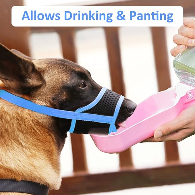 LUCKYPAW Dog Muzzle Anti Biting Barking and Chewing with Comfortable Mesh Soft Fabric and Adjustable Strap, Suitable for Small, Medium and Large Dogs(Blue Trim,L)