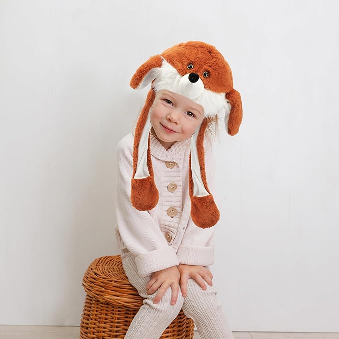 Bubblepompom Animal Hat with Ears Moving Jumping Pop Up Beating Hat Plush Holiday Cosplay Dress Up Funny Gift for Kids