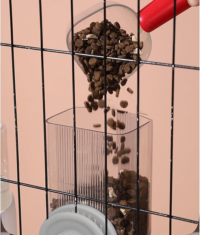 Gray Hanging Automatic Food Water Dispenser,Rabbit Feeder Guinea Pig Water Bottle Food Feeder for Ferret Guinea Pig Rabbit Bunny Cage Accessories,500ml/1600ml