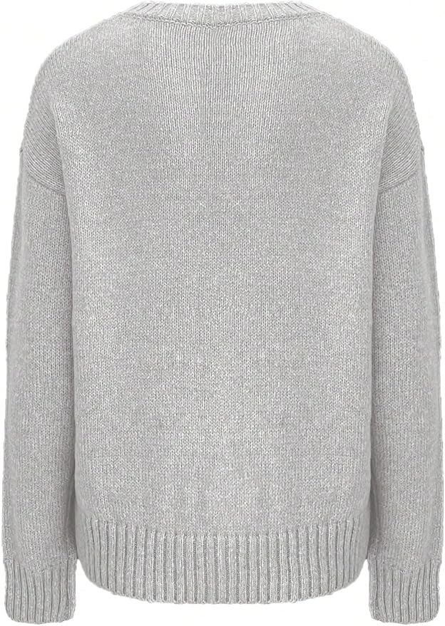 WDIRARA Women's Cat Graphic Sweater Long Sleeve Crew Neck Knit Tops Casual Knitwear