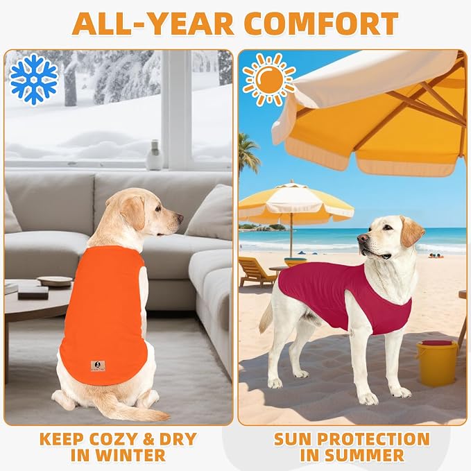KOOLTAIL Large Dog Clothes for Boy Girl, 2 Pack Cotton Summer Dog T Shirts UV & Insect Protection for Outdoor Camping, Anti-Hair Loss Breathable Sleeveless Pet Vest Tank Tops Apparel,Orange&Red,XXXL