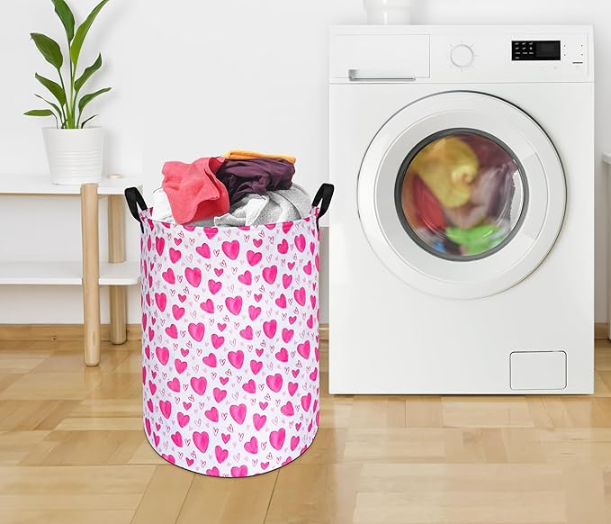 Kids Laundry Hamper Storage Basket Laundry Organizer Hamper Storage Bins Clothes Box Nursery Hamper Gift Basket with Handles (Heart)