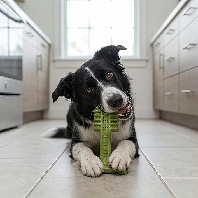 SPOT Bam-Bones Plus Toothbrush Dog Chew Toy for Medium Dogs 30-60 lbs, Bamboo & Nylon Dental Chew with Mint & Baking Soda, T-Bone Shape for Moderate to Heavy Chewers, 6 Inch