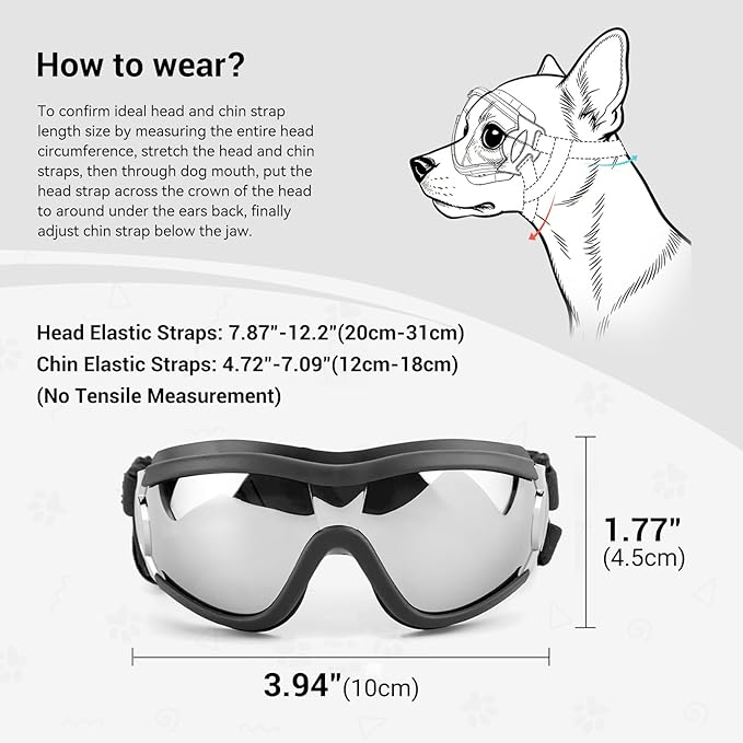 Enjoying Dog Sunglasses for Small Dogs, UV Protection Pet Goggles for Small Dog Breeds, Windproof Dust-Proof, Little Dog Eye Protection for Outside Cycling Driving, Adjustable Straps, Black