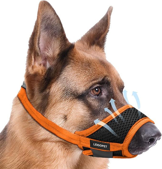 Dog Muzzle, Soft Nylon Muzzles for Small Medium Large Sized Dogs to Anti & Prevent Biting Barking Chewing, Pet Mouth Guard for German Shepherd with Adjustable Strap,Allows Panting Drinking (Orange,L)