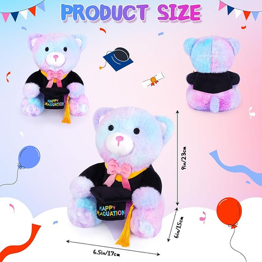 Graduation Bear Plush, 9 Inch Graduation Stuffed Animal 2026 with Cap Colorful Tie Dye Bear Plush, Graduates Graduation Party Gifts for Kindergarten Elementary High School College