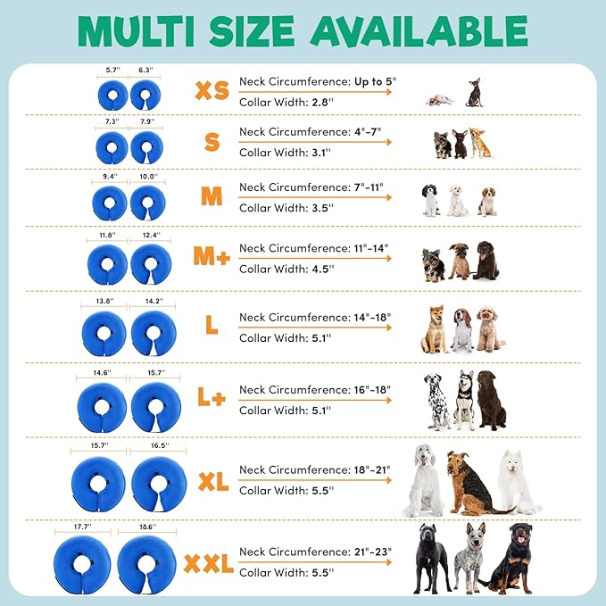 BENCMATE Inflatable Dog Cone Collar Alternative, Soft Dog Cone for Small Medium Large Dogs and Cats, Neck Recovery ECollar Donut Collar After Surgery (Medium+, Blue)
